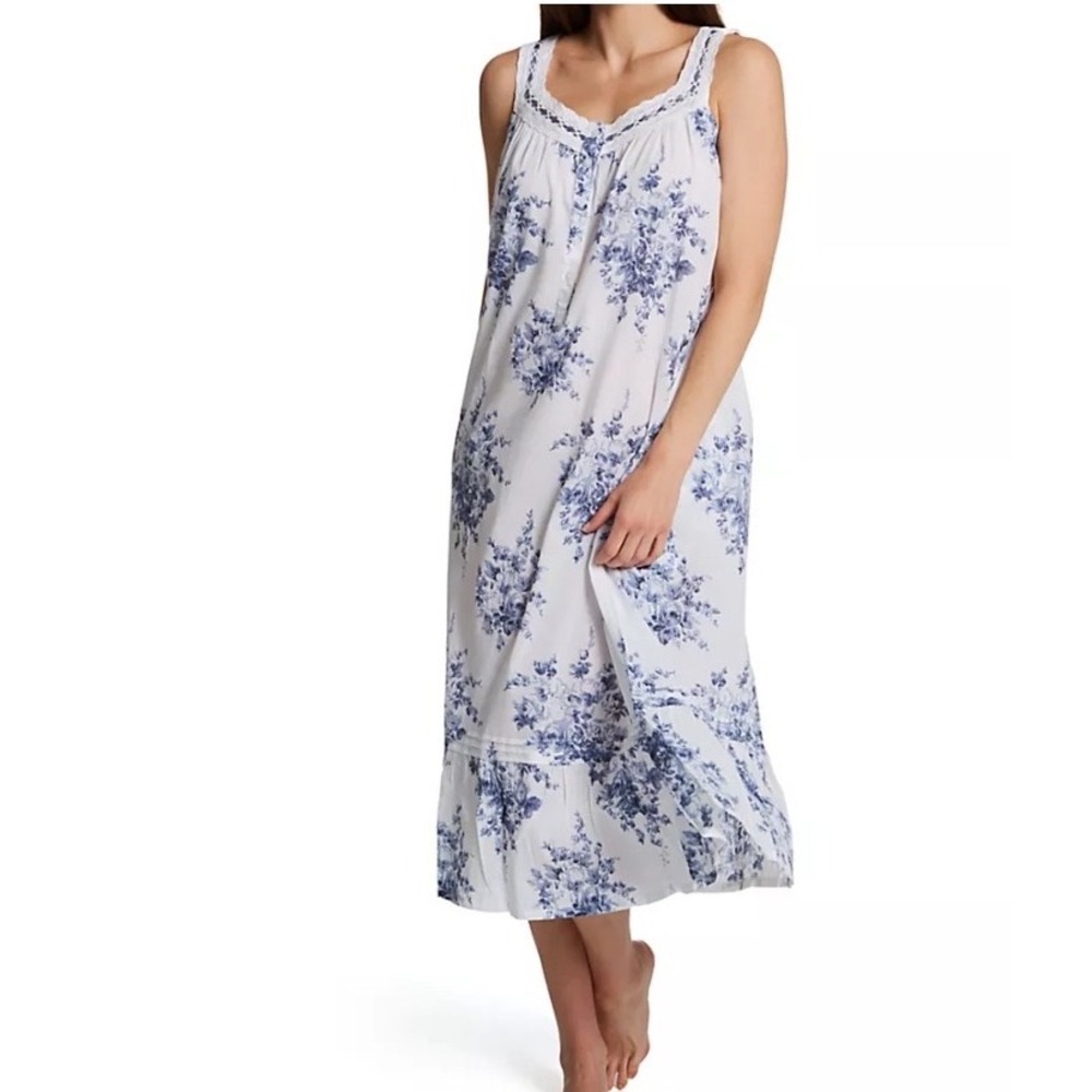 LA CERA‎ Women Sleeveless Floral Lace Yoke Gown M White/Blue New With Tags